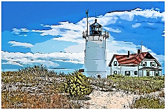 Race Point Light on Beach Sand on Cape Cod -Digital Painting